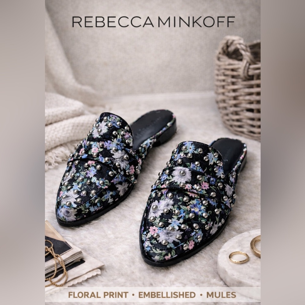 Rebecca Minkoff Black Floral Embellished Mules